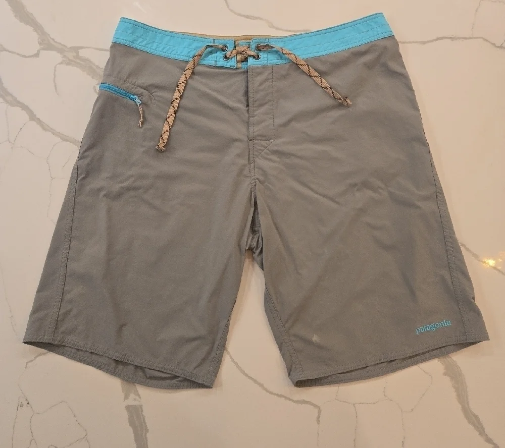 Patagonia Mens Outdoor Activewear Swim Trunks Blue Gray Size 35